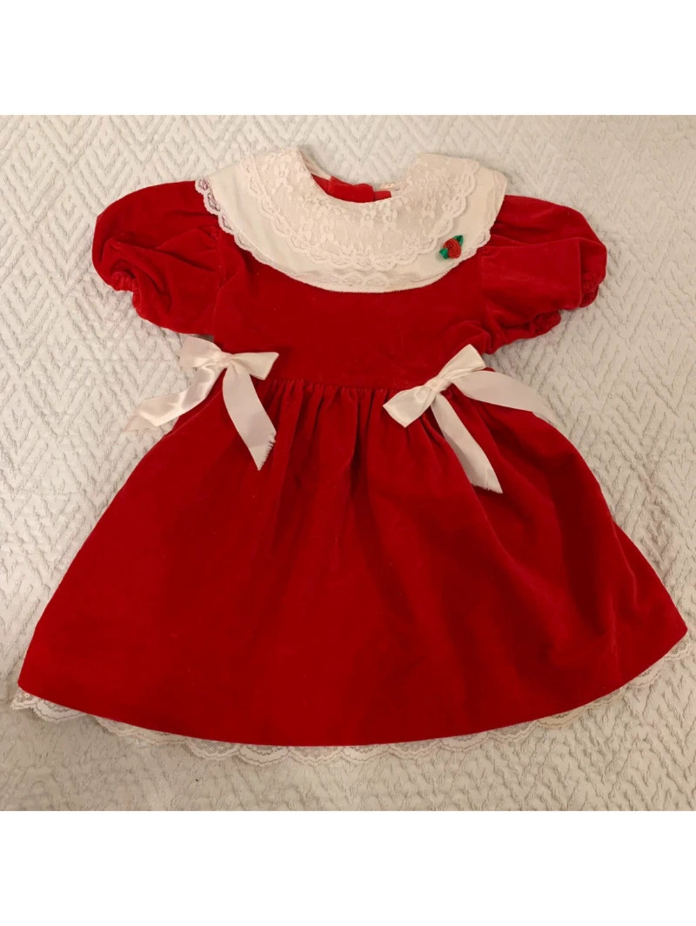 1900s Laced Collar Vintage Velvet Holiday Dress 2T - Toddler Christmas Dress